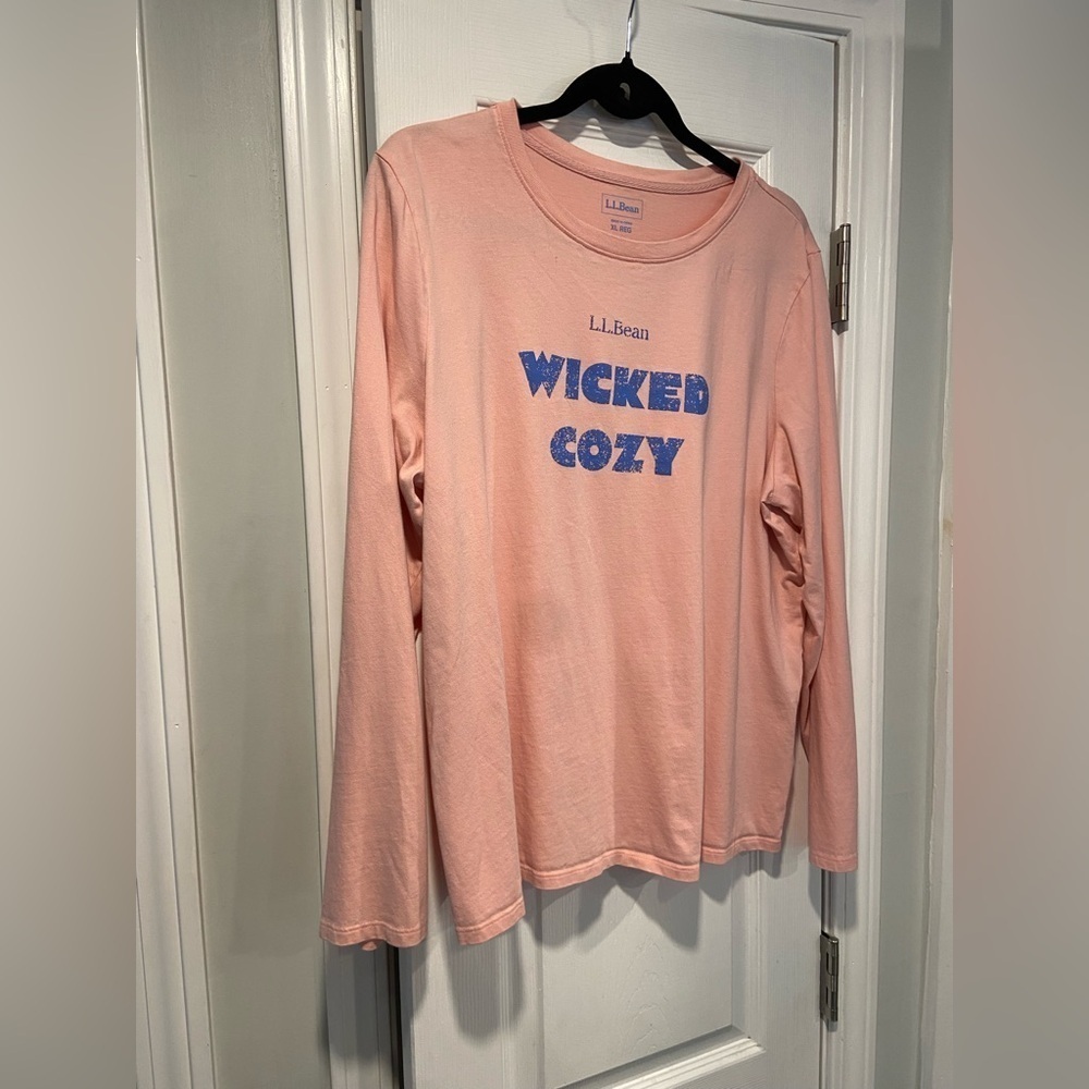 L.L. Bean Size XL Long Sleeve Crew Neck Tee Short Wicked Cozy Graphic Print - Picture 4 of 10